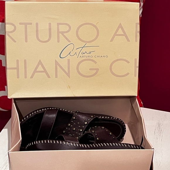 Arturo Chiang Dark Brown Studded Sandals - Picture 8 of 8